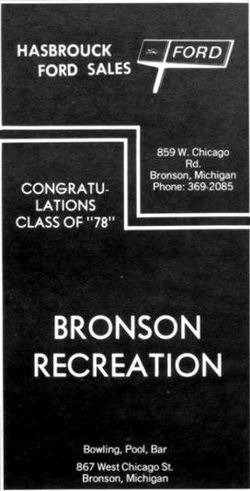 Hasbrouck Ford Sales - 1978 Bronson  Yearbook Ad